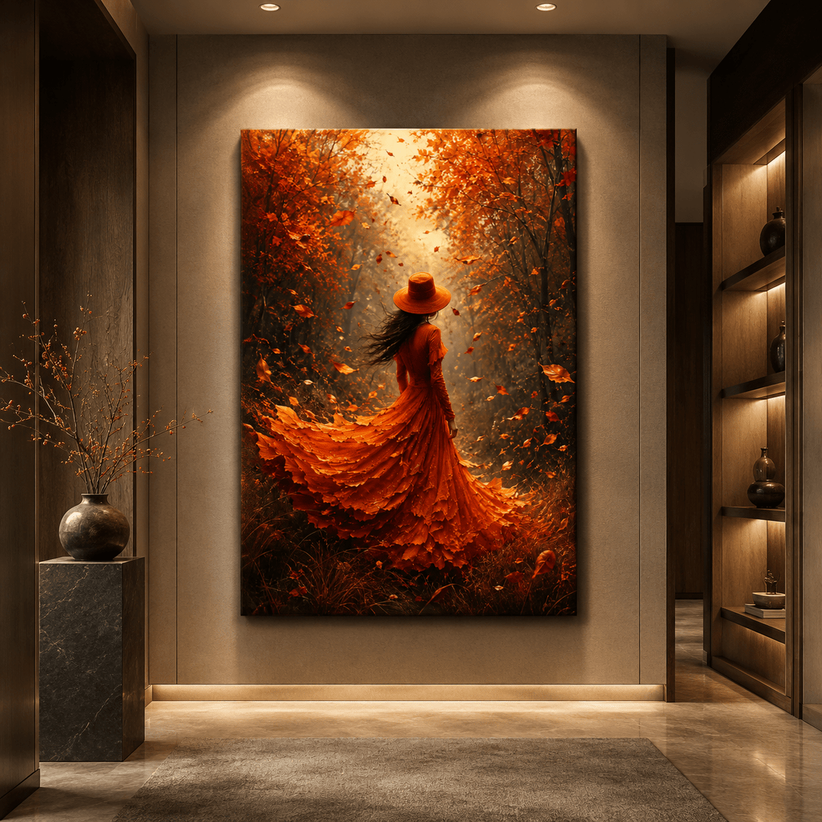 Daughter of Autumn – Woman in Fall Forest Canvas Wall Art - ART OF ROYALS