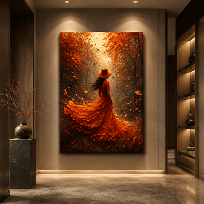 Daughter of Autumn – Woman in Fall Forest Canvas Wall Art - ART OF ROYALS