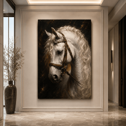 White Stallion – Classical Equestrian Portrait Canvas Wall Art - ART OF ROYALS