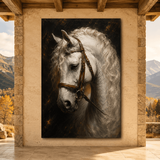 White Stallion – Classical Equestrian Portrait Canvas Wall Art - ART OF ROYALS