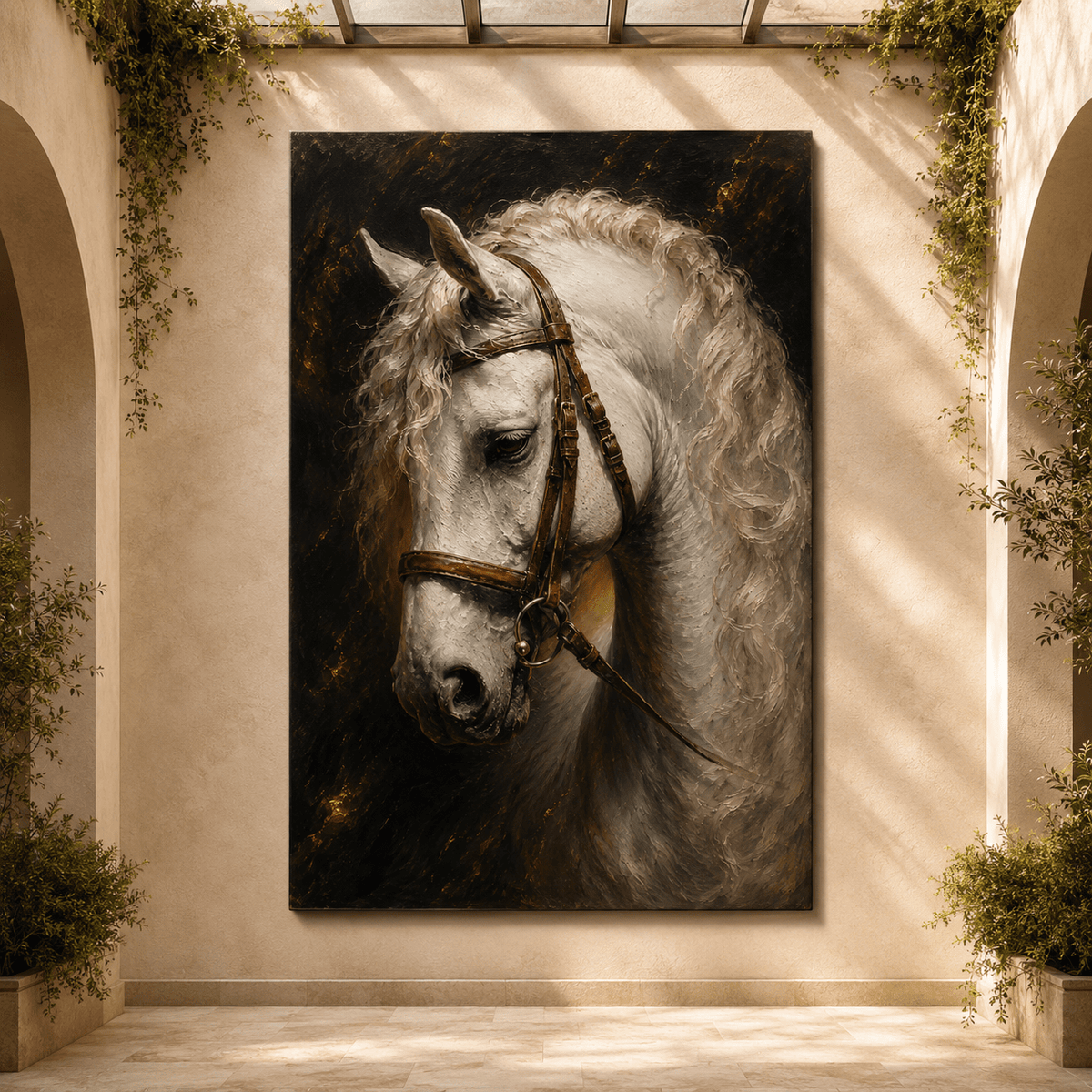 White Stallion – Classical Equestrian Portrait Canvas Wall Art - ART OF ROYALS