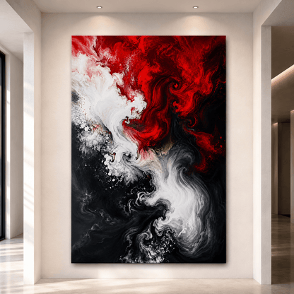 Crimson Storm – Red White and Black Abstract Canvas Wall Art - ART OF ROYALS