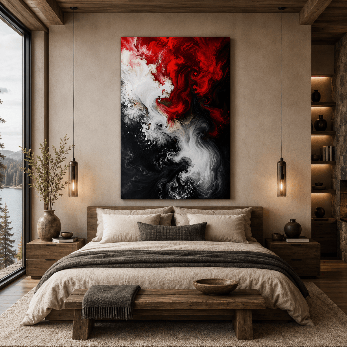 Crimson Storm – Red White and Black Abstract Canvas Wall Art - ART OF ROYALS
