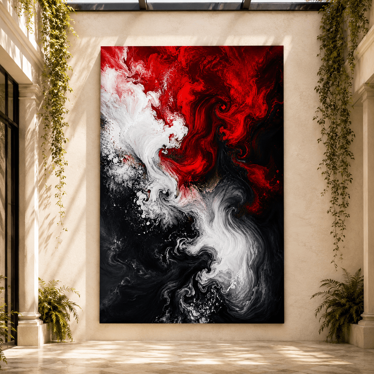 Crimson Storm – Red White and Black Abstract Canvas Wall Art - ART OF ROYALS