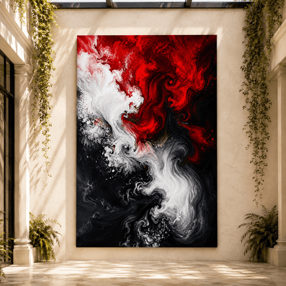 Crimson Storm – Red White and Black Abstract Canvas Wall Art - ART OF ROYALS
