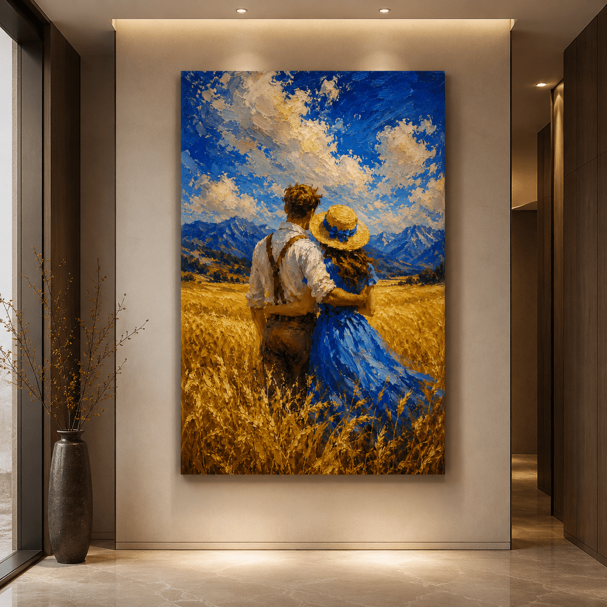 Golden Field Together – Romantic Couple Wheat Field Canvas Wall Art - ART OF ROYALS