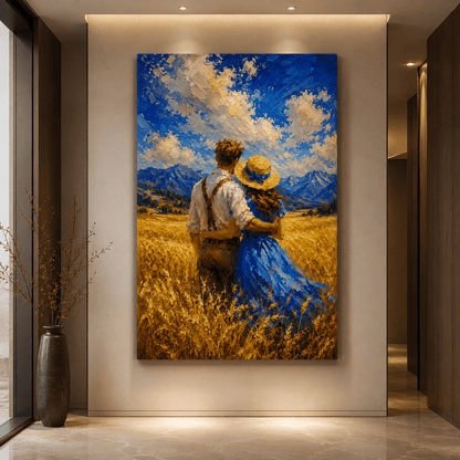 Golden Field Together – Romantic Couple Wheat Field Canvas Wall Art - ART OF ROYALS