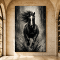 Black Thunder – Charging Horse Monochromatic Canvas Wall Art