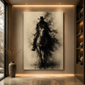 Smoke-Wreathed Cowboy Rider Wrapped Canvas Wall Art – Sepia Ink Western Silhouette Print