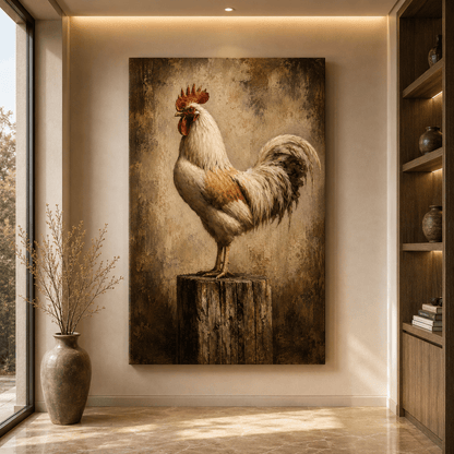 Rustic Rooster Portrait Wrapped Canvas Wall Art – Farmhouse Textured Oil Painting Print - ART OF ROYALS