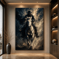 Galloping Cowboy on White Horse Wrapped Canvas Wall Art – Bold Abstract Western Action Print