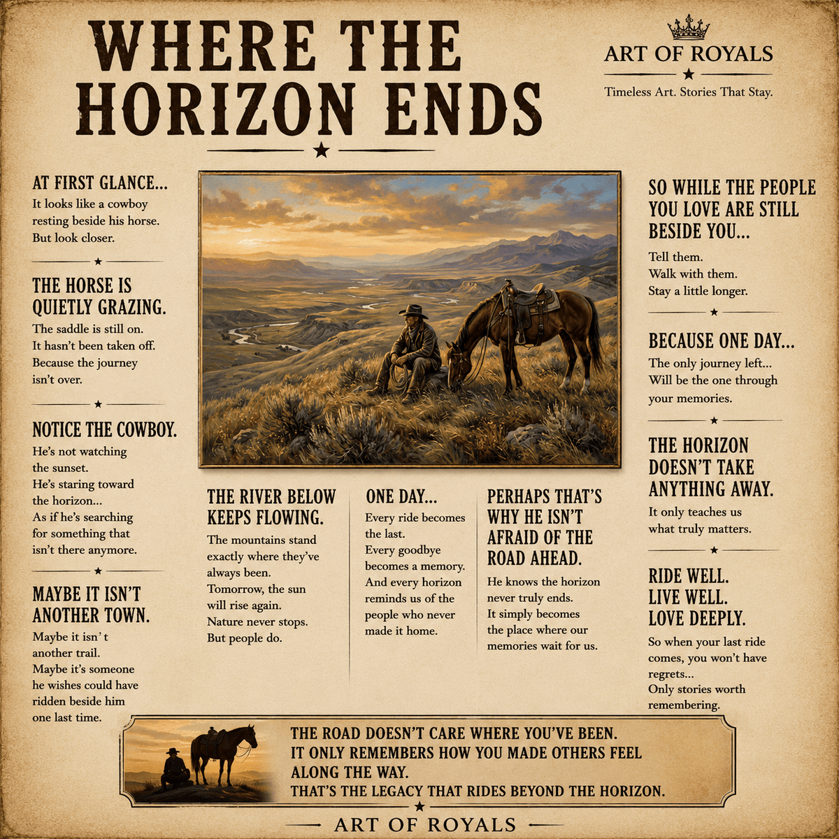 Where the Horizon Ends Lone Cowboy Canvas Wall Art – Western Landscape & Rustic Ranch Decor - ART OF ROYALS