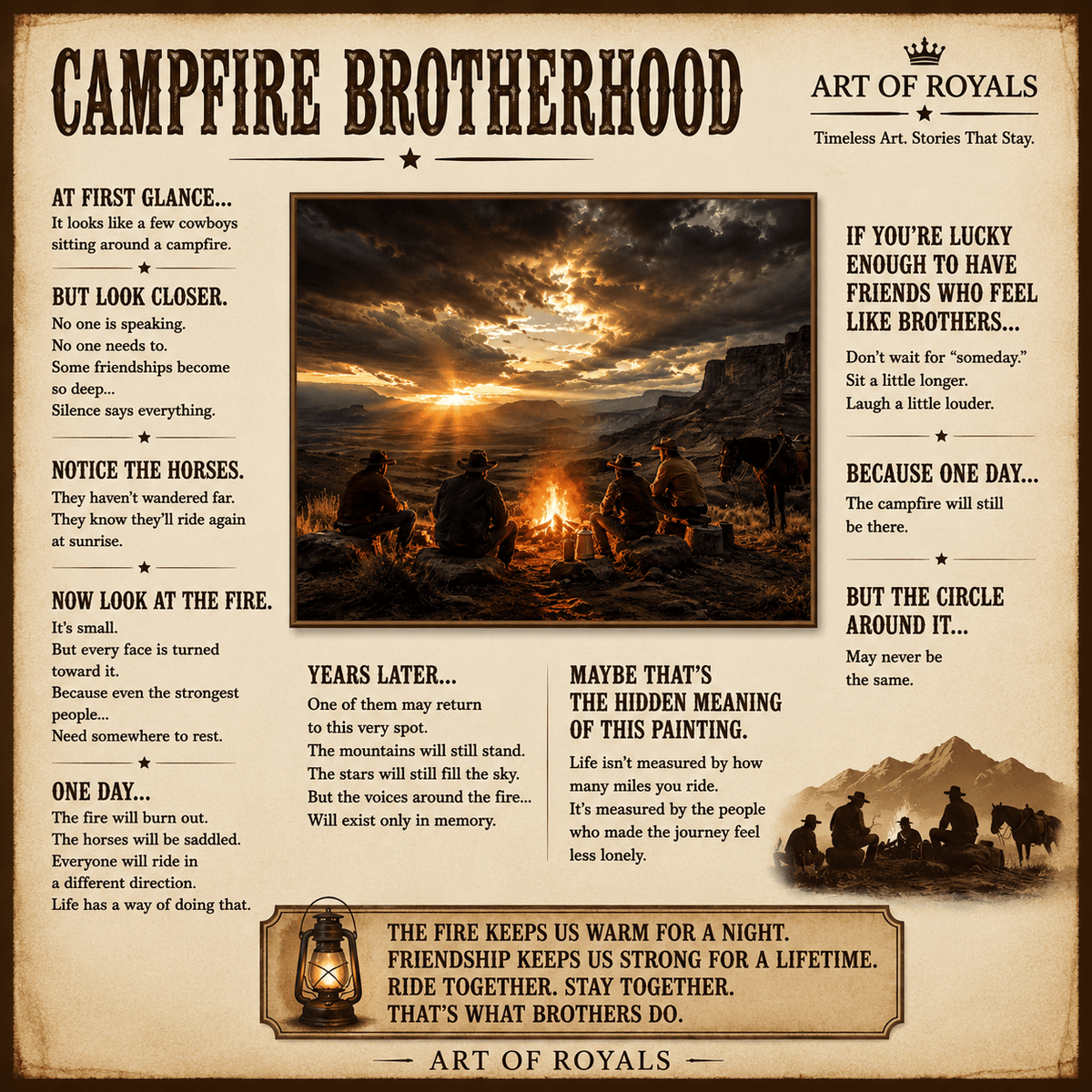 Campfire Brotherhood – Western Cowboy Canvas Wall Art - ART OF ROYALS