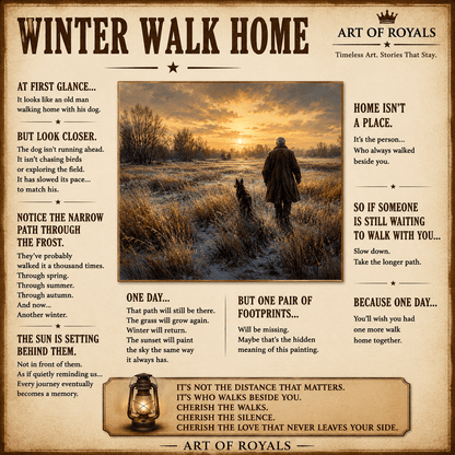 Winter Walk Home – Man and Dog Country Field Canvas Wall Art - ART OF ROYALS