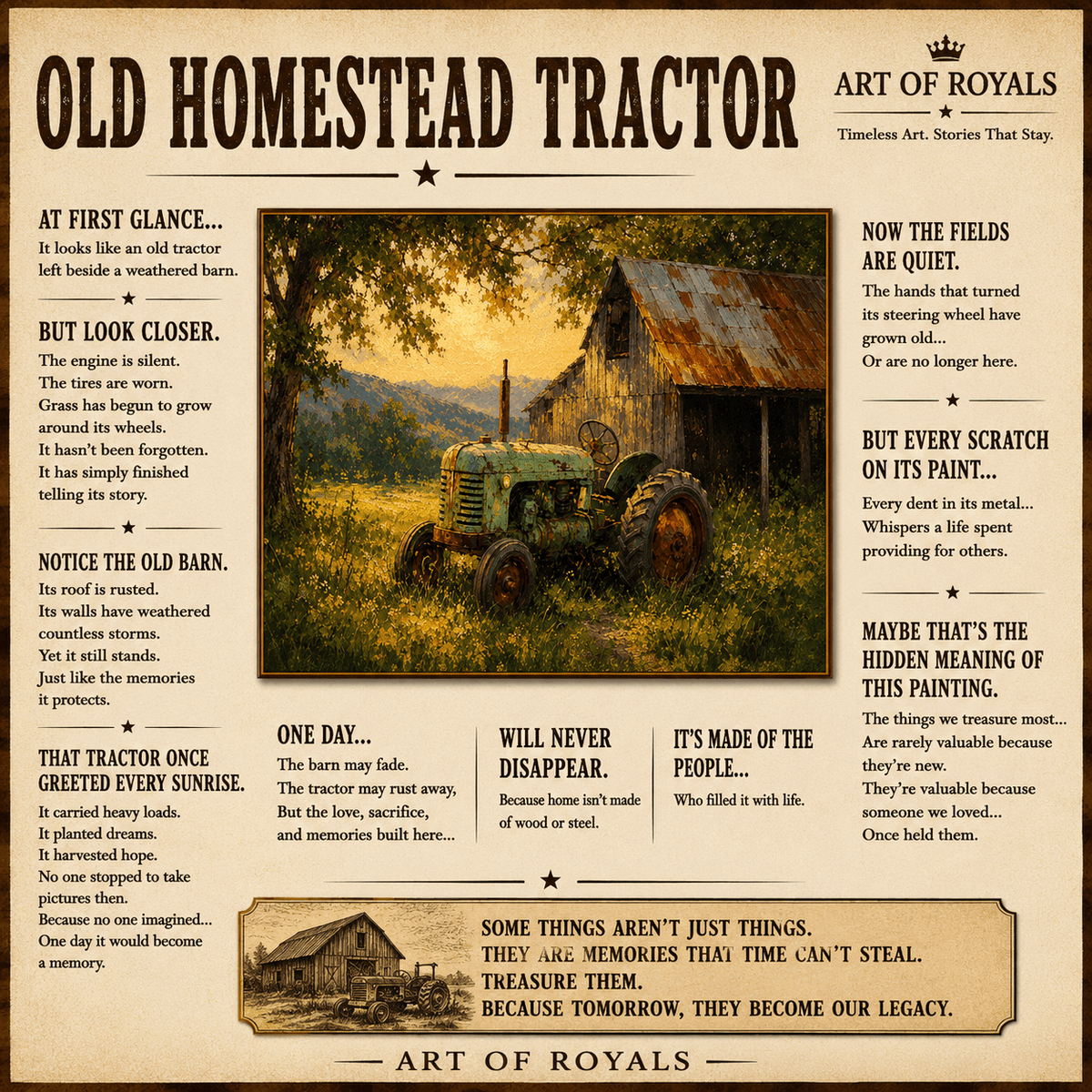 Old Homestead Tractor – Vintage Farm Barn Canvas Wall Art - ART OF ROYALS
