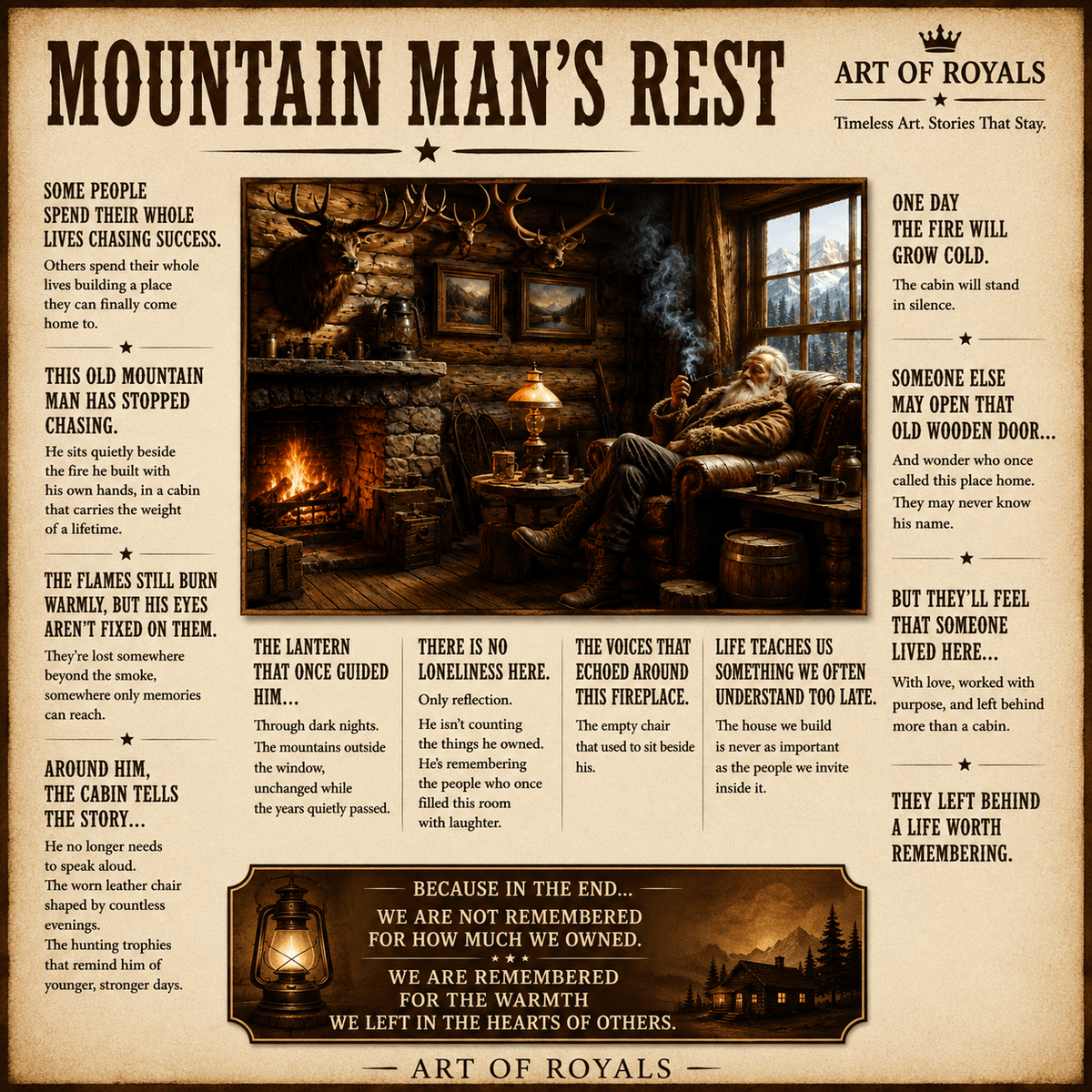 Mountain Man's Rest – Rustic Cabin Fireplace Canvas Wall Art - ART OF ROYALS
