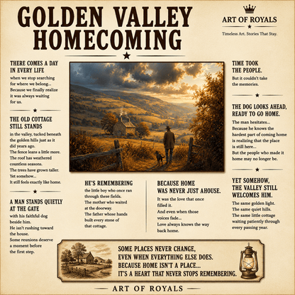 Golden Valley Homecoming – Countryside Cottage Canvas Wall Art - ART OF ROYALS