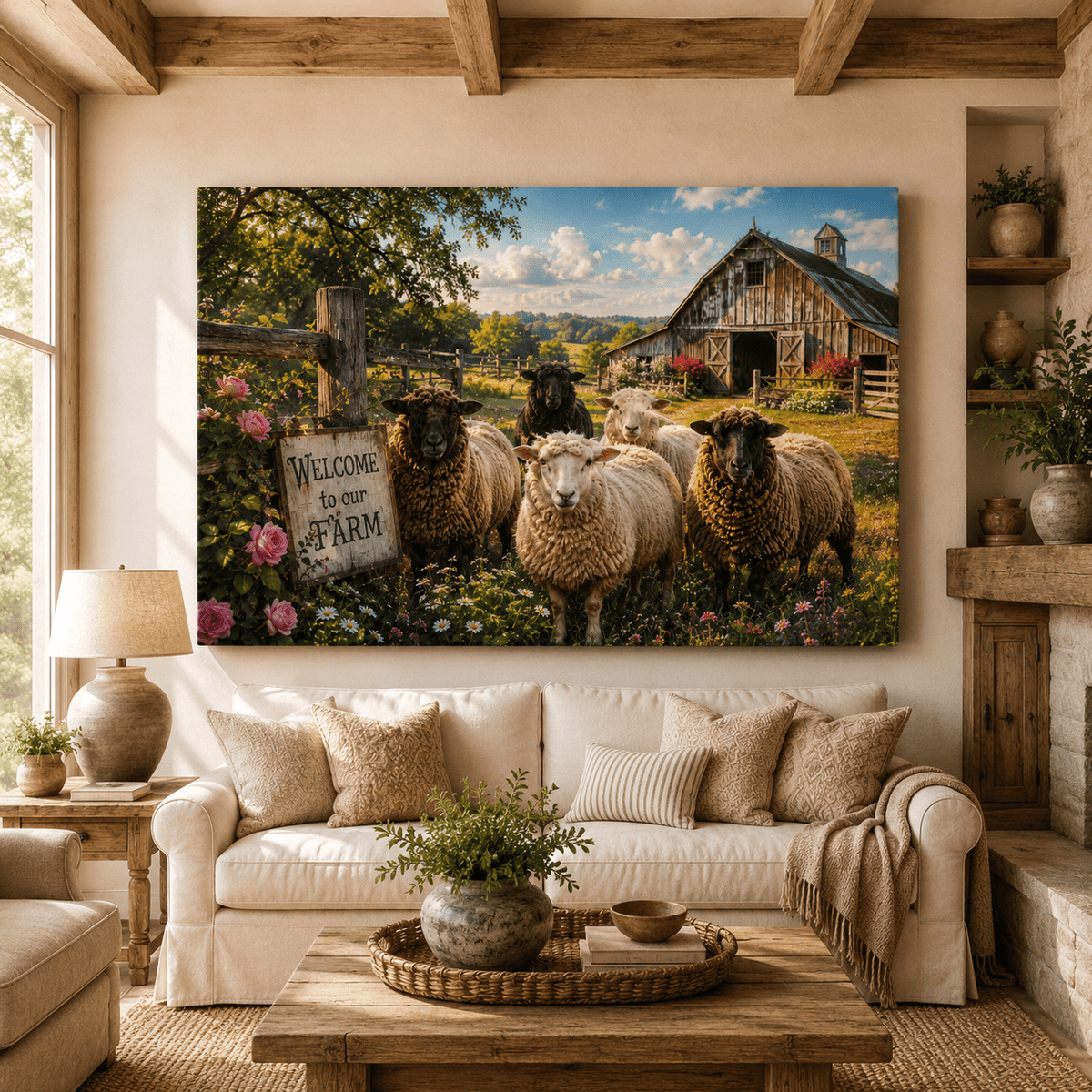 Welcome to Our Farm – Sheep and Barn Canvas Wall Art - ART OF ROYALS