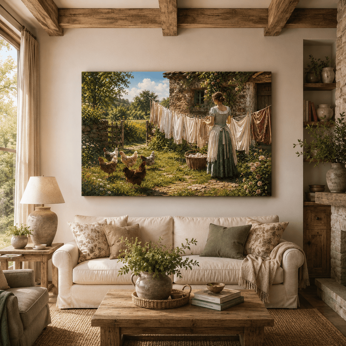 Summer Wash Day – Country Farmyard Canvas Wall Art - ART OF ROYALS