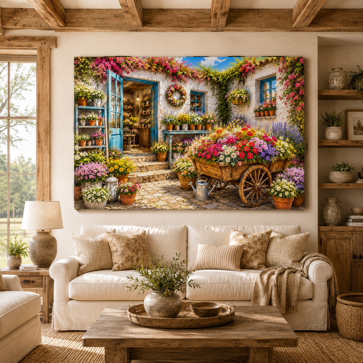 Flower Cottage Market – Rustic Garden Canvas Wall Art - ART OF ROYALS