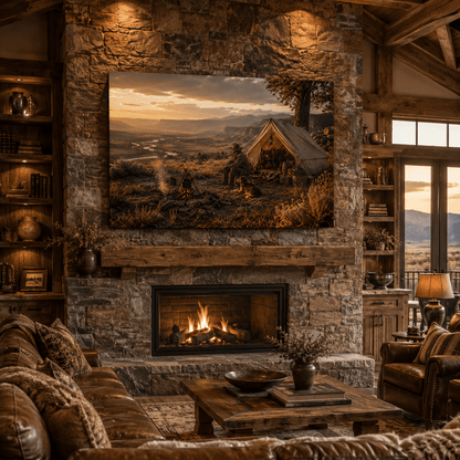 Frontier Cowboy Camp at Sunset – Western Canvas Wall Art - ART OF ROYALS