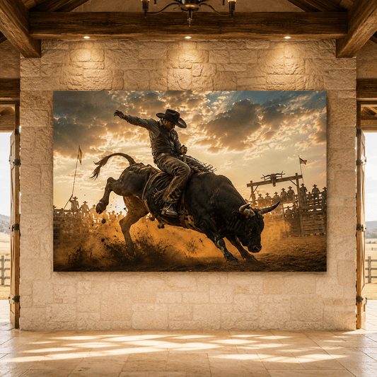 Ride of the Unbroken – Bull Riding Western Canvas Wall Art - ART OF ROYALS
