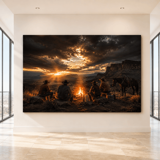 Campfire Brotherhood – Western Cowboy Canvas Wall Art - ART OF ROYALS