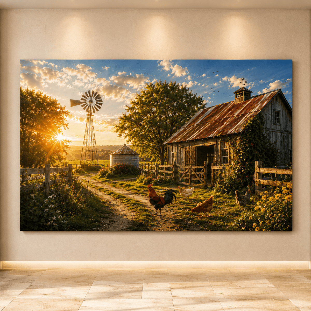 Golden Homestead Sunrise – Rustic Farmhouse Canvas Wall Art - ART OF ROYALS