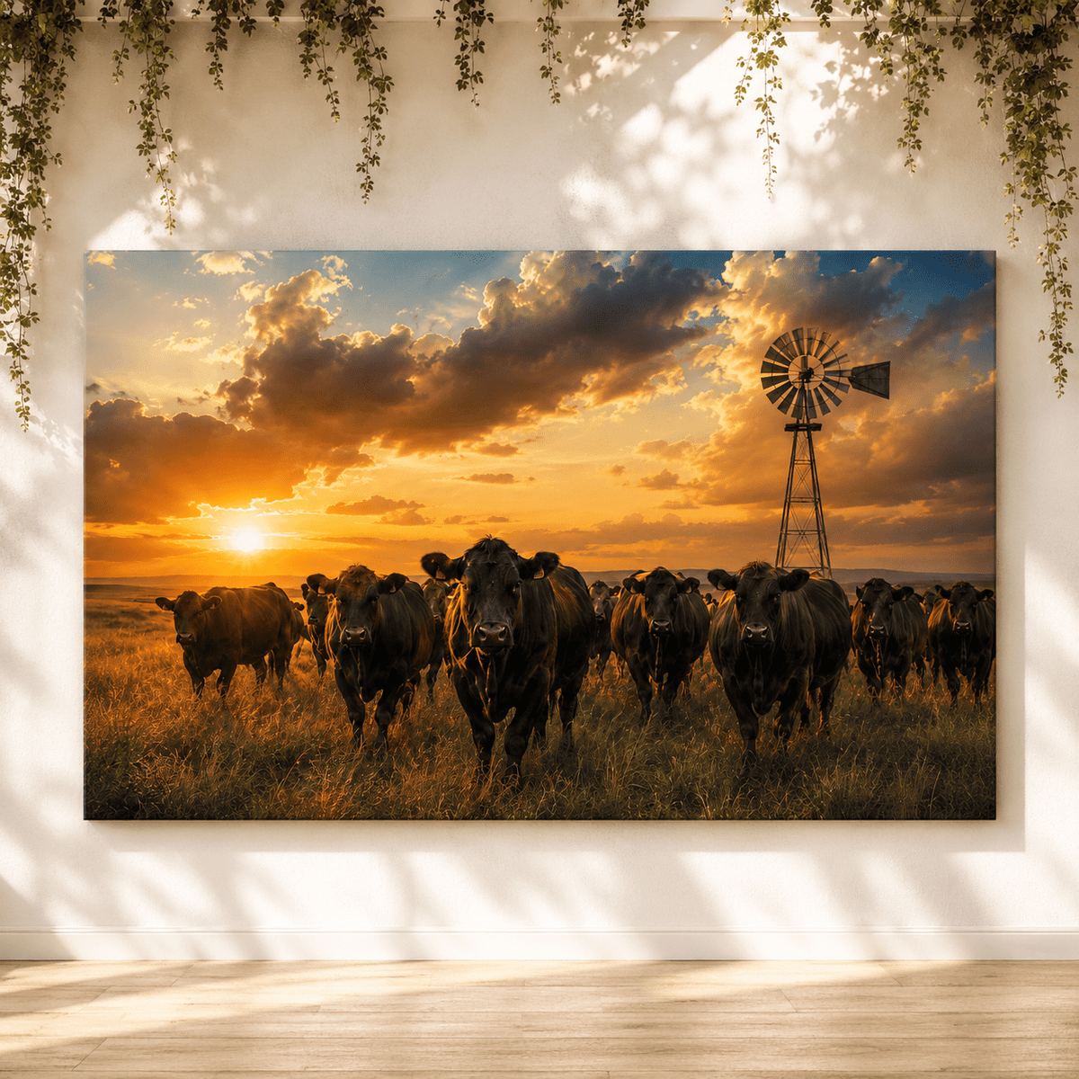 Prairie Guardians – Black Angus Cattle Sunset Canvas Wall Art - ART OF ROYALS