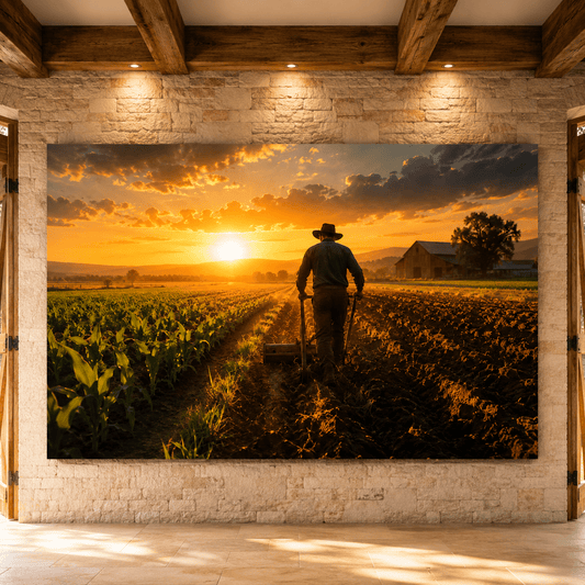 Fields of Promise – Rustic Farmer Sunset Canvas Wall Art - ART OF ROYALS