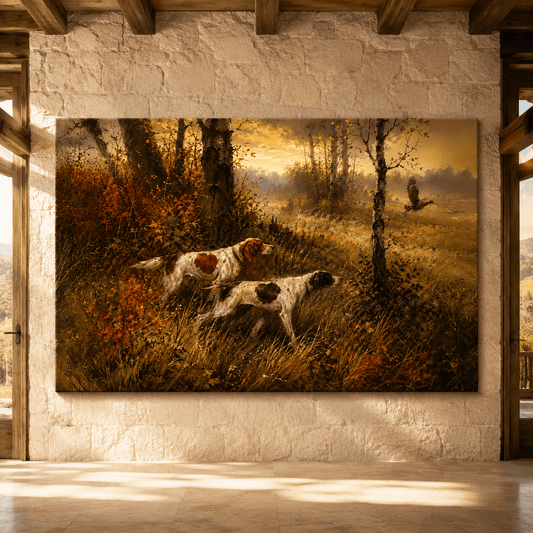 Autumn Flush – Sporting Dogs in the Golden Field Canvas Wall Art - ART OF ROYALS