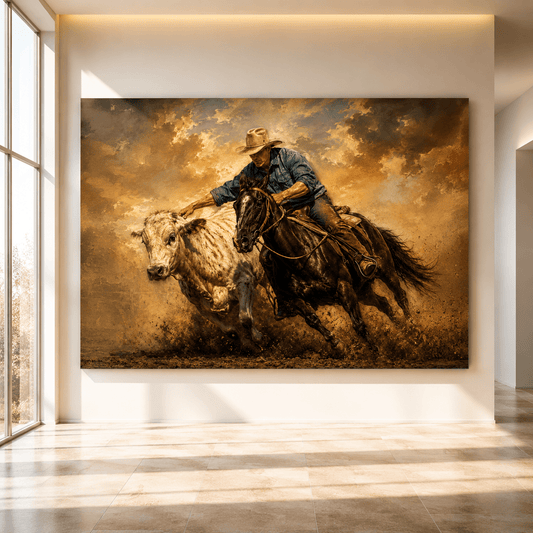 Dust & Determination – Cowboy Cutting Horse Canvas Wall Art - ART OF ROYALS