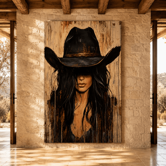 Queen of the West – Mysterious Cowgirl Canvas Wall Art - ART OF ROYALS