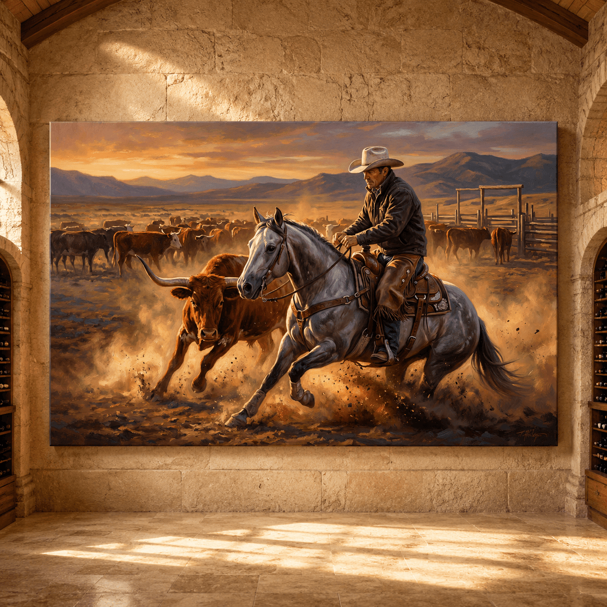Frontier Precision – Cowboy Cutting Horse Canvas Wall Art - ART OF ROYALS