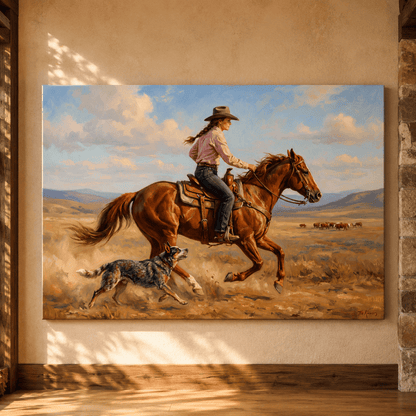 Cowgirl Ranch Rider Canvas Wall Art – Western Horse & Ranch Decor - ART OF ROYALS