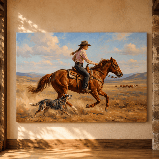 Cowgirl Ranch Rider Canvas Wall Art – Western Horse & Ranch Decor - ART OF ROYALS