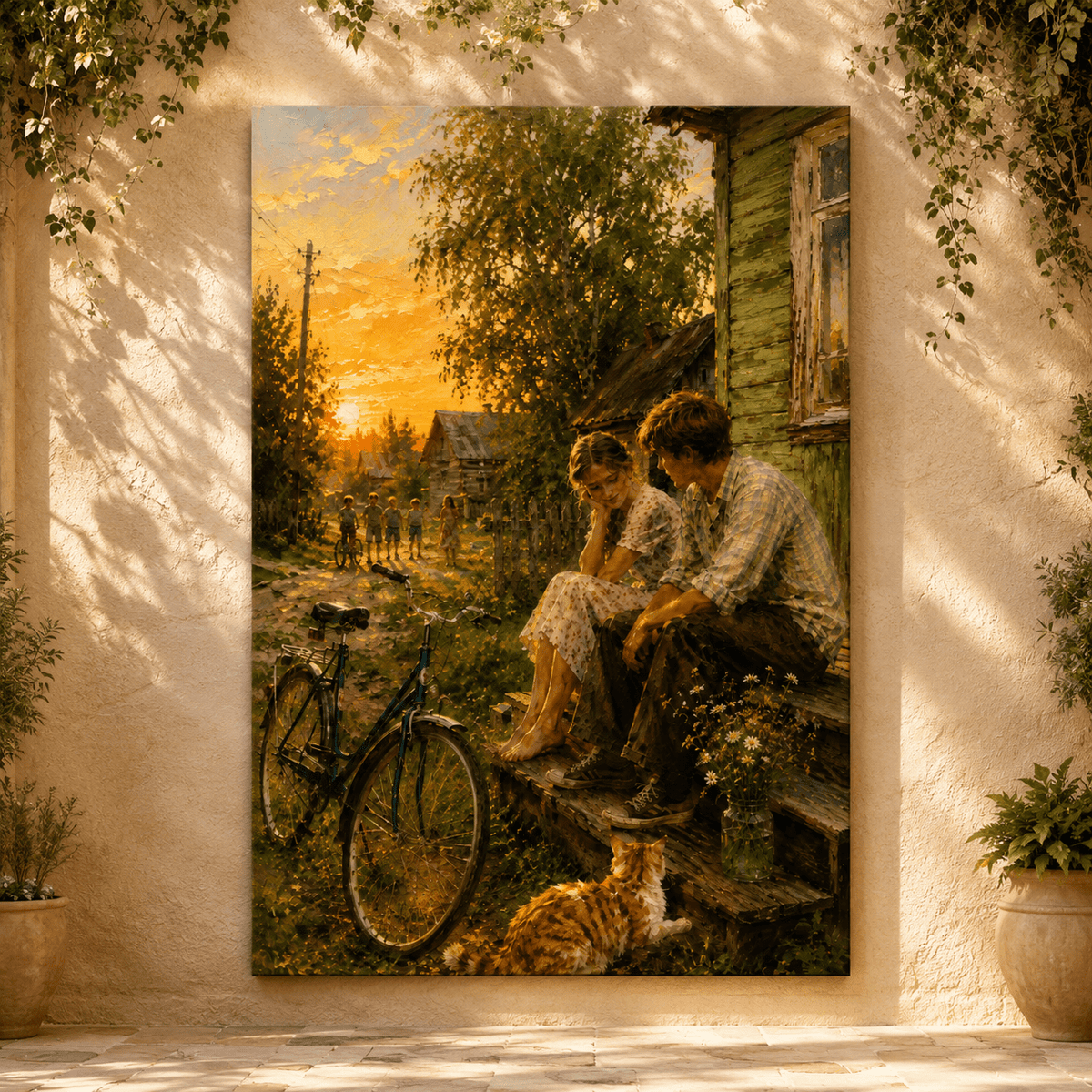 Golden Porch Evening – Rustic Countryside Canvas Wall Art - ART OF ROYALS