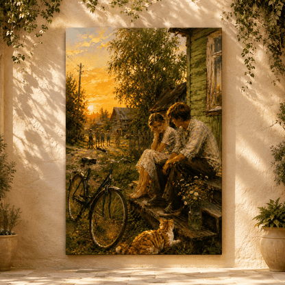 Golden Porch Evening – Rustic Countryside Canvas Wall Art - ART OF ROYALS