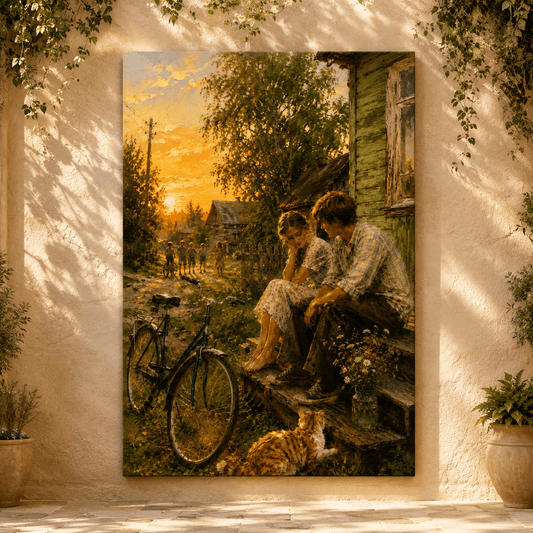 Golden Porch Evening – Rustic Countryside Canvas Wall Art - ART OF ROYALS