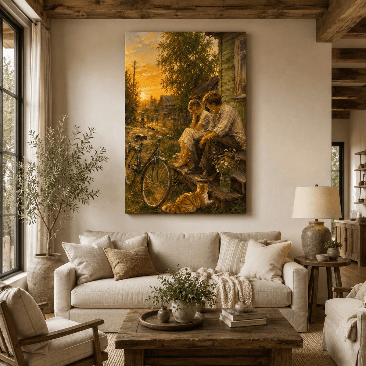 Golden Porch Evening – Rustic Countryside Canvas Wall Art - ART OF ROYALS