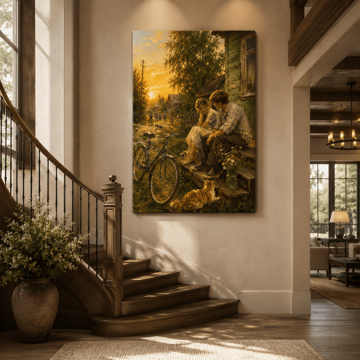 Golden Porch Evening – Rustic Countryside Canvas Wall Art - ART OF ROYALS