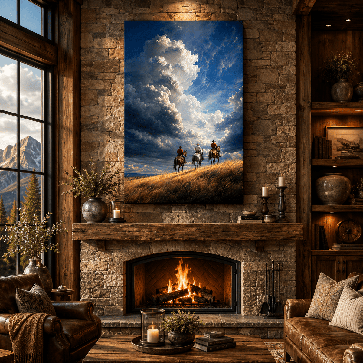 Big Sky Riders – Cowboys Under Storm Clouds Canvas Wall Art - ART OF ROYALS