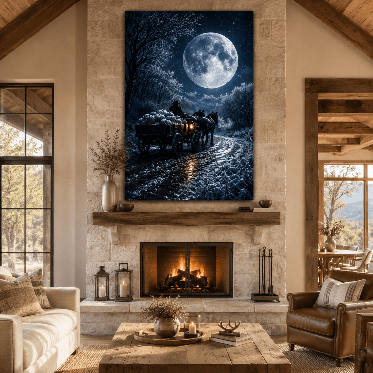Harvest Moon Wagon – Pumpkin Cart Farm Canvas Wall Art - ART OF ROYALS