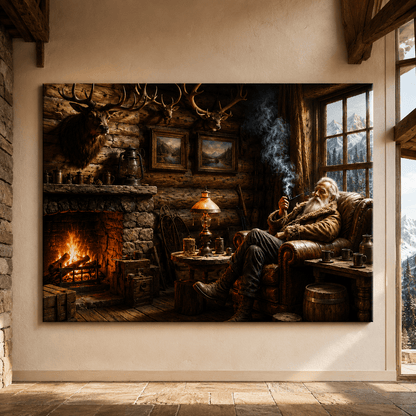 Mountain Man's Rest – Rustic Cabin Fireplace Canvas Wall Art - ART OF ROYALS