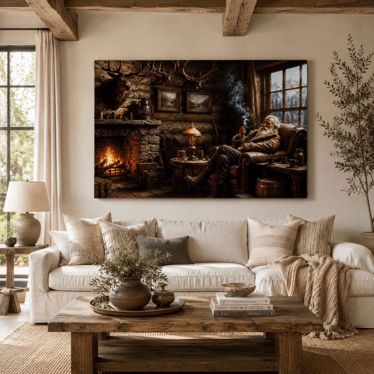 Mountain Man's Rest – Rustic Cabin Fireplace Canvas Wall Art - ART OF ROYALS