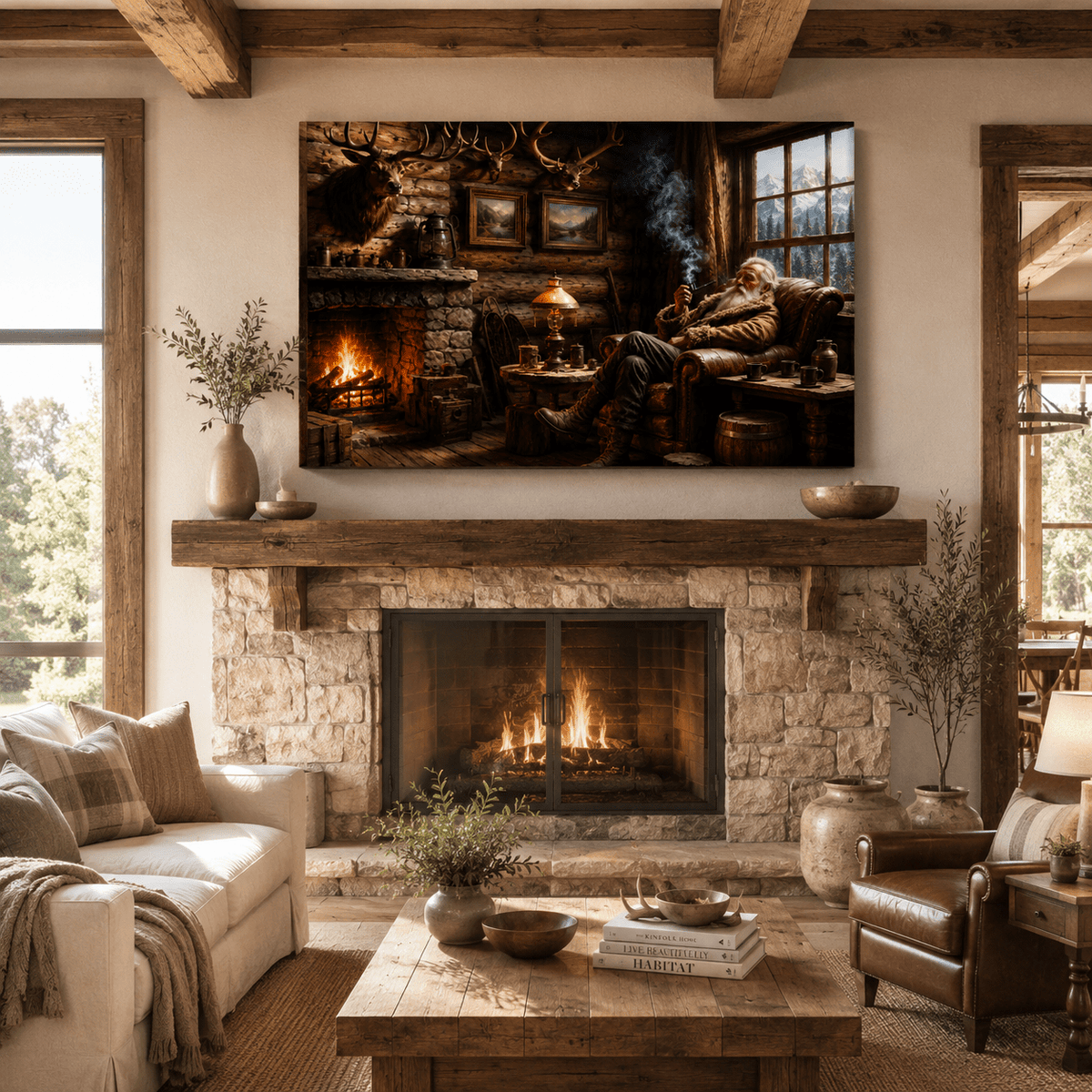Mountain Man's Rest – Rustic Cabin Fireplace Canvas Wall Art - ART OF ROYALS
