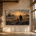 Winter Walk Home – Man and Dog Country Field Canvas Wall Art