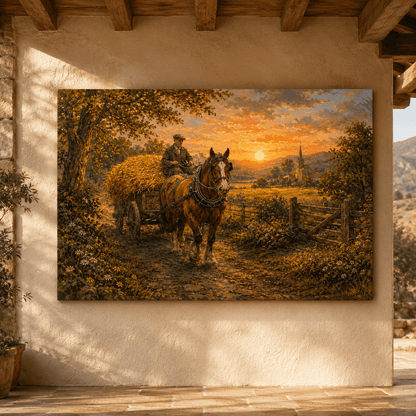Hay Wagon Home – Draft Horse Farm Cart Canvas Wall Art - ART OF ROYALS