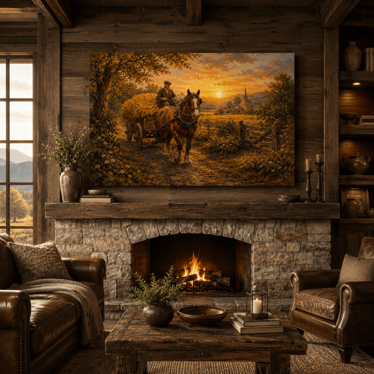 Hay Wagon Home – Draft Horse Farm Cart Canvas Wall Art - ART OF ROYALS