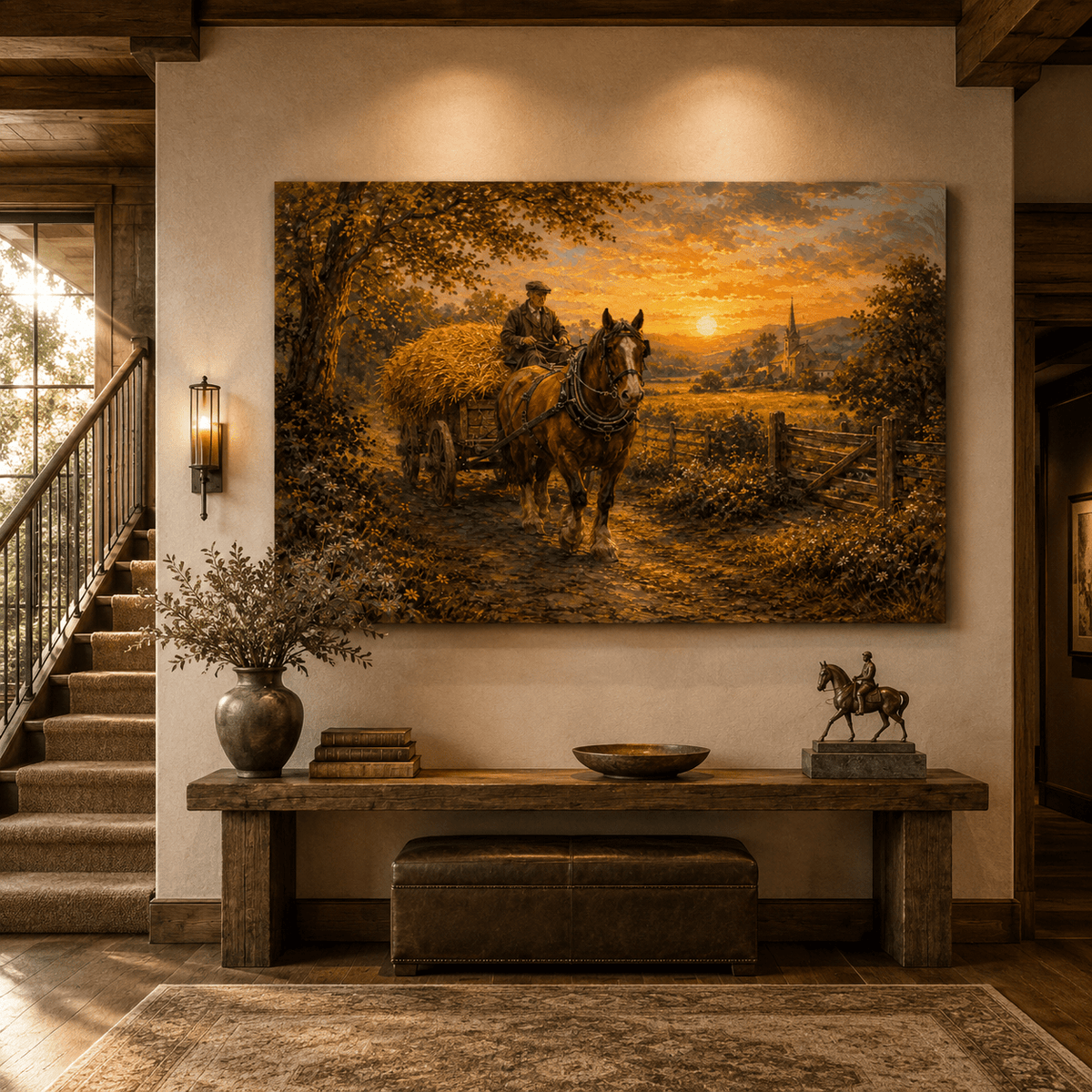 Hay Wagon Home – Draft Horse Farm Cart Canvas Wall Art - ART OF ROYALS